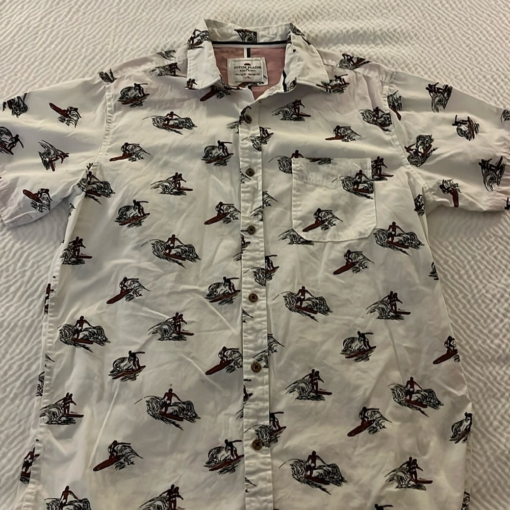 Ditch Plains By  Ricky Singh Men’s White Blk Surfers Button Down Shirt M